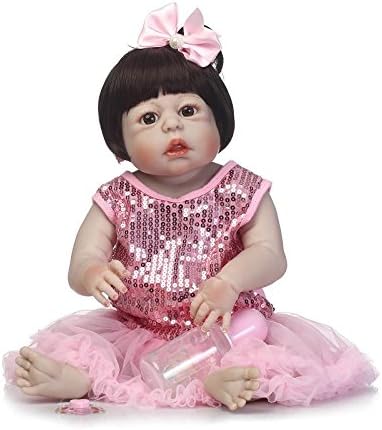 Oumeinuo Full Silicone Body Reborn Dolls Lifelike Newborn Realistic Baby Doll with Pink Skirt (Magnetic Mouth, Waterproof), 22inch 56cm Anatomically Correct Toys