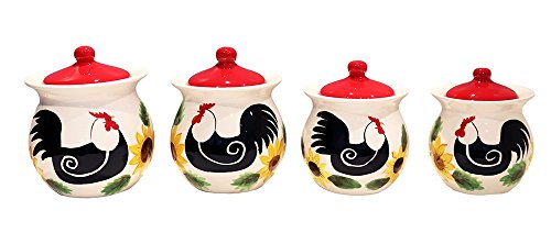 Click Here to See More Images Red Sunflower Rooster Collection Handcrafted Ceramic 4-Piece Canister Set, 86801 by ACK