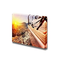 Yacht Boat Sailing Against Sunset on The Sea Wall Decor