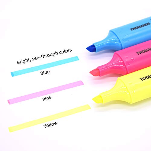 TWOHANDS Highlighter,Chisel Tip,6 Assorted Colors, for Adults & Kids,with Large Ink Reservoir for Extra Long Marking Performance
