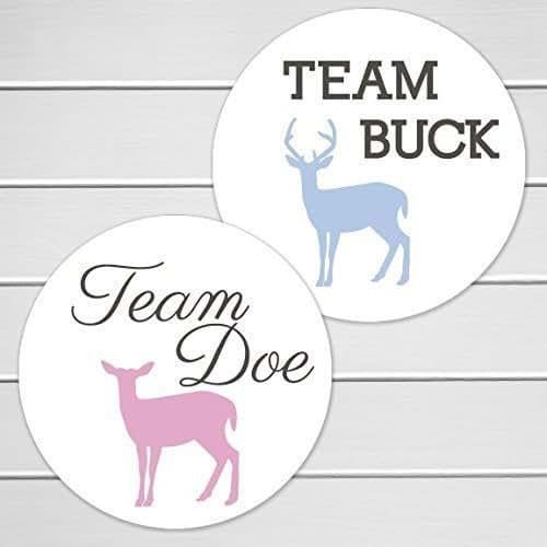1.5" 60 Deer Gender Reveal Stickers, Team Buck and Team