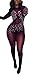 Joseph Costume Women's Sexy Mesh See Through Rhinestone Bodycon Clubwear Jumpsuit Romper Wine S