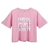 YITAN Women's Fashion Funny Tees Graphic Loose T shirt Cute Relaxed Split Crop Top
