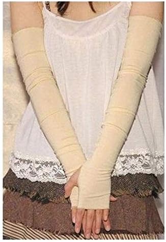 アームスリーブレディースアームスリーブ 女性の綿の紫外線防護腕の暖かい2本の夏の腕の袖女性男性の反紫外線armwarmer長い指のない手袋腕の袖 Color Beige