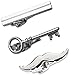 Hipster Tie Bar Clip 3 Pc Set, 1.5 Inch Silver Tone, Moustache, Vintage Key and Plain Tie Bar + Gift Box