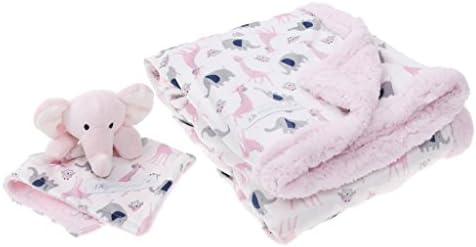 Elephant Blanket Pink Set Girl - plus Blankie with Plush, Soft Double Layer Sherpa with Fun Design for Toddler Child