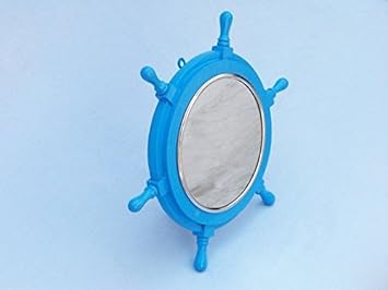 Bleu Clair Bois Et Chrome Deluxe Miroir Gouvernail Roue De Bateau