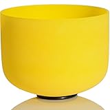 TOPFUND Yellow Color E Note Crystal Singing Bowl Solar Plexus Chakra 12 inch O-ring and Rubber Mallet Included
