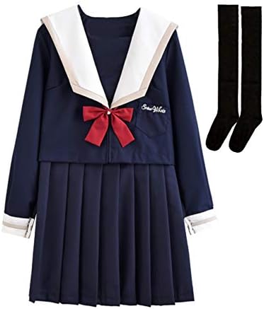 Japanese Navy Anime JK Uniform Sailor Suit Short Sleeves Blouse Adjustable Dress Set for Girls Women