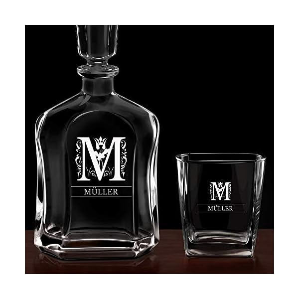 Maverton Whiskey Karaffe + 2/4 / 6er Whiskygläser Set mit Gravur - 700ml Whisky Dekanter - Geschenk zum Geburtstag für Damen - Buchstabe – Bild 7