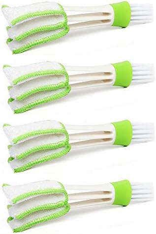 Hongshida Double ended Car vent cleaning brush Mini Hand Held Magic Brush Duster for House, Car, Office(White and Green,4 Pcs)