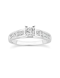 Juego de canal de 1,75 quilates diamante de corte princesa anillo de compromiso nupcial juego de 14 K oro blanco