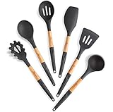 Cookward Kitchen Utensil Set (6 Pcs): Silicone & Natural Wood Cooking Tools With Spatula, Slotted Spoon, Mixing & Serving Spoon, Pancake Turner – Eco Friendly & BPA Free, Non Scratch & Non Stick