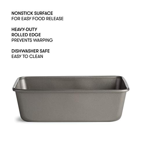 Cooking Light 9.25 Inch x 5.25 Inch Non-Stick Carbon Steel Bread Meat Loaf Pan Baking Dish, Gray