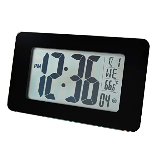 image for Marathon CL030033BK Atomic Self-setting Self-adjusting Wall Clock w/St
