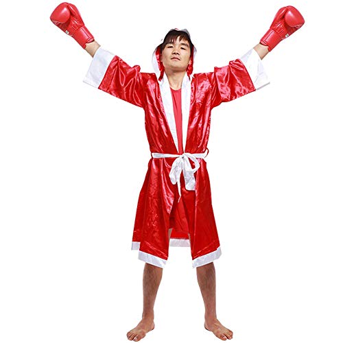 Heaven2017 Boxing Robe with Hood for Men MMA Boxing Match Muay Thai (Red M)