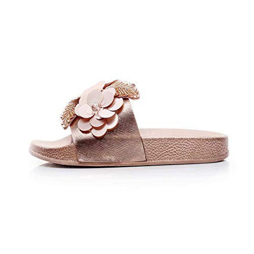 FAPIZI Boho Soft House Slippers Womens Flat Slides Sandals Sequin Flower Beach Platform Sliders Bath Slippers Shoes Gold
