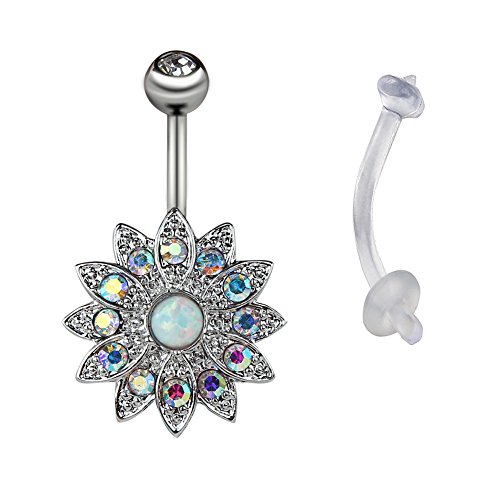 Vcmart Blooming Daisy Opal Belly Button Rings Surgical Steel 14G Barbell