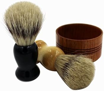 3 pcs Combo Solid Wooden Shaving Bowl Soap Dish Bristle Shaving Brushes Manual Wet Shaving Kit Set for Men