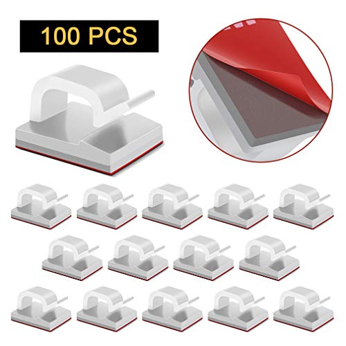 JIRVY Self Adhesive Cable Clips Black Management Wire Clip Cord Holder 100 Pack (Model R White)