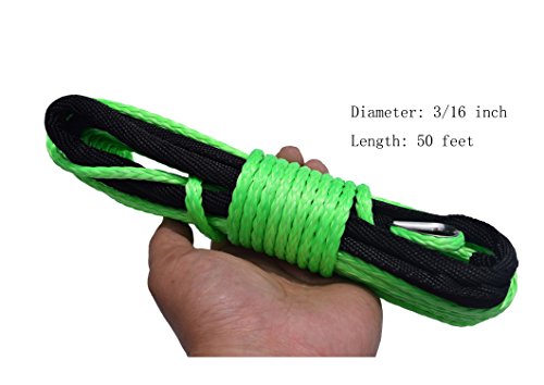 Green 3/16"50ft Atv Utv Winch Line ATV Synthetic Winch Rope Synthetic Winch Cable - Thumbnail 4