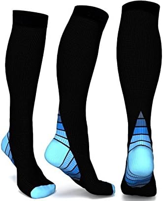 Riavika Compression Socks with Cushioned,Graduated Compression for Men &amp; Wenmen, Athletic Support Socks Perfect for Running,Work,Travel,Pregnancy (Black &amp; Blue L/XL)