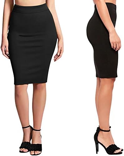 QANZEEKI Colorfast Pencil Skirts Elastic High Waist Knee Length Bodycon Bandage Skirt for Office