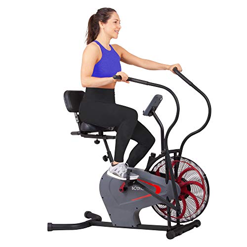 Body Rider Stationary Upright Air Resistance Fan Bike with Curve-Crank Technology and Back Support BRF980