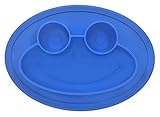 Round Silicone Suction Frog Placemat for Children, Kids, Toddlers, Babies Highchair Feeding Tray or Kitchen Dining Table with Built in Plate and Bowl, Comes with Travel Bag by Salbree, Blue
