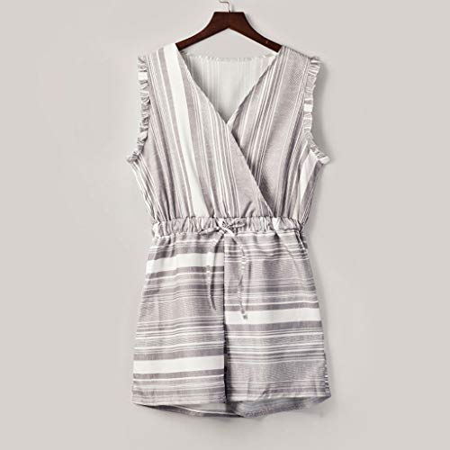 Corriee Ladies Rompers Fashion Ruffles Sleeveless Stripe Jumpsuits Women Outfits Playsuits Gray