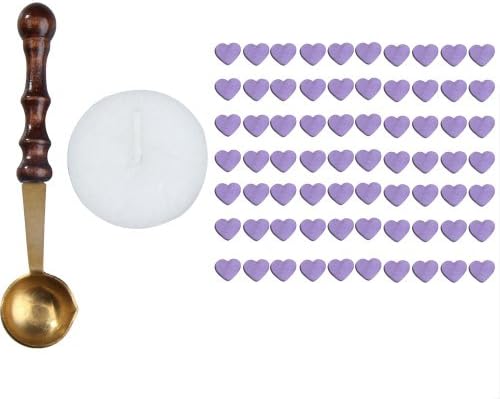 1 Set Heart Shaped Sealing Wax Particles with Melting Spoon Candle Purple