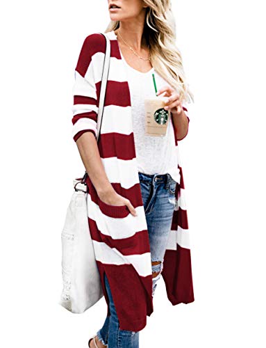 Lovaru Womens Boho Open Front Cardigan Colorblock Long Sleeve Loose Knit Lightweight Sweaters