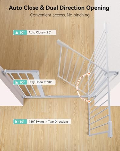COMOMY Dog Gate 36" Extra Tall, 75-117cm Large Width Baby Safety Gate Automatic Closing, Durable Child Safety Barrier for Stairs, Pressure Mounted, White