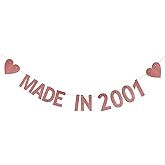 XIAOLUOLY Rose Gold Glitter Banner,Pre-Strung,Funny 26TH Birthday Party Decorations Bunting Sign Backdrops,Made in 2001