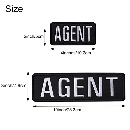 GYGYL 2 Pack Black Agent Patch with Hook and Loop, for Police Vest Jacket Back Panel (1Pcs Small and 1Pcs Large )