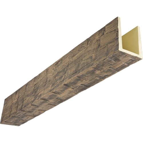 Heritage Timber Reclaimed Axed Cut Faux Wood Beam, 3-Sided (U-Beam), 9 1/2"W x…