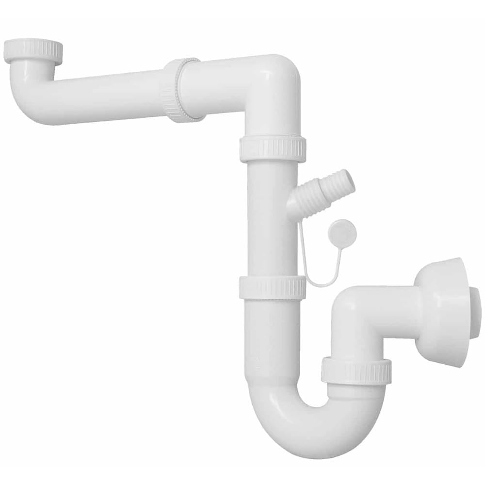 Schläfer 4395025 | Universal Siphon 1"1/2 for Sinks - Outlet diam40mm, Plastic S-Siphon Set, Space-Saving Self-Cleaning Sink Drain for Single Sink with Dishwasher or Washing Machine Connection.