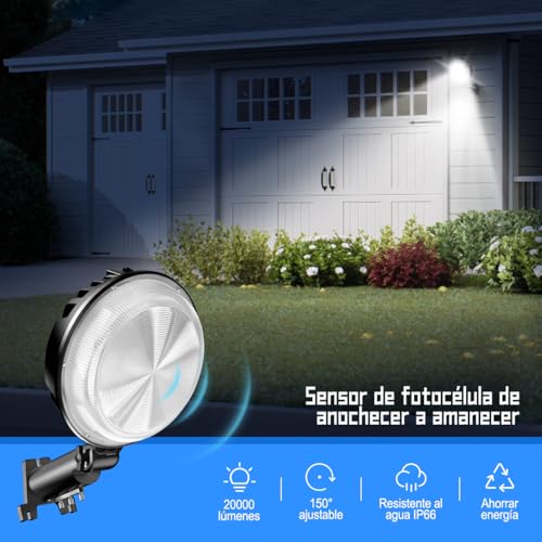 Lámpara LED Exterior de 150W, Reflector LED Exterior de 20000 LM con ángulo Ajustable de 150 °, Luz de Calle de 6500 K, Resistente Al agua IP66 para Garaje, Patios, Granjas, Tiendas (1)