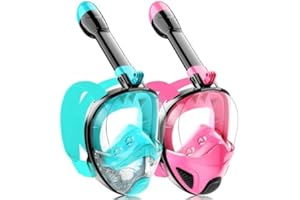 EZIRE Full Face Snorkel Mask for Adults Teen, Snorkeling Gear with Detachable Camera Mount,Panoramic 180° View, Anti-Fog Anti-Leak Snorkling Set for Man and Women (Black Green+Black Pink-L-2)