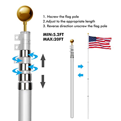 20FT Telescoping Flag Poles Kit,Heavy Duty 16 Gauge Aluminum Telescopic