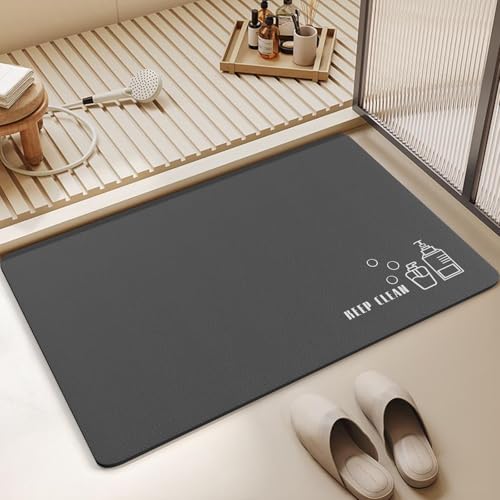 Siliget Bath Mat 60 * 40cm Quick Dry Non Slip Floor Mat Absorbent Magic Mat Kitchen Washable Carpet Toilet Anti Mould (Grey, 60 * 40)