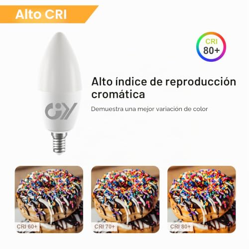 GY E14 LED Bulb Warm White 8W 3000K 880 Lumens, E14 LED C37 Candle Bulbs with Fine Thread, Not Dimmable – Class C Low Consumption, 12 Pieces
