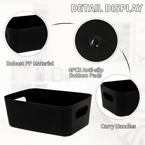 LYLIDIA Pack of 10 Storage Boxes Plastic 30 cm Black Storage Basket Large Basket Storage Baskets Plastic Box Organiser Box for Bathroom Kitchen Cabinet Shelf Organiser Boxes