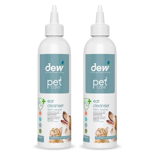 DEW 100% Natural Dog Ear Cleaner Solution Antibacterial Drops for Treatment of Dogs & Cat Ear Itching, Wax, Odour & Dirt Fast Acting Aural Wash Prevents Infection, 250ml,Pack of 1