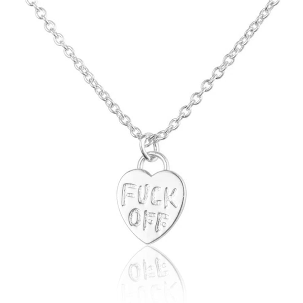 IMINI Personalized Word Minimalist Heart Pendant Necklace Chain Choker Women Girl Inspirational Jewelry Stackable Simple Cool Dainty Fashion BFF Birthday Daughter Gifts Christmas 16-18inch (Silver)