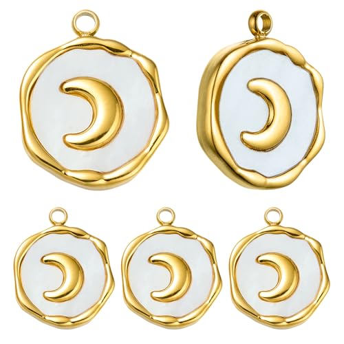 COGCHARGER 5 Pcs Gold Moon Charms for Jewelry Making Stainless Steel Pendants with Shell Celestial Charms for Bracelet Earring Necklace DIY Supplies at Amazon