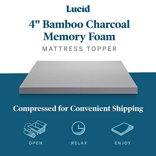Lucid 4 Inch Mattress Topper Full Memory Foam Bamboo Charcoal