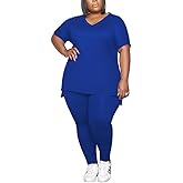 PINSV Women's Plus Size 2 Piece Outfits Sweatsuits Tracksuit Loungewear Sets