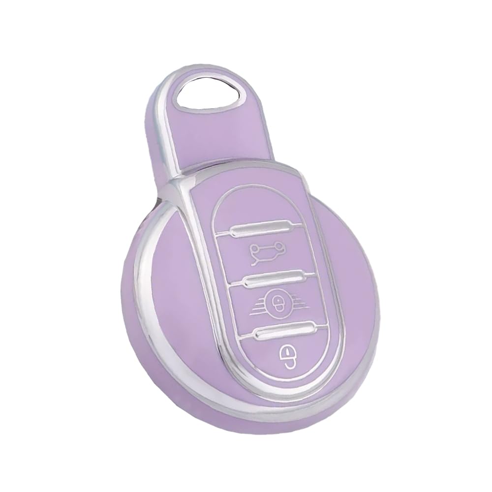 HIBEYO Smart Car Key Case Fits BMW Mini Cooper Key Case TPU Protective Cover for Mini F54 F55 F56 F57 Cabrio Clubman Countryman Key Case 3 Button Silver Purple