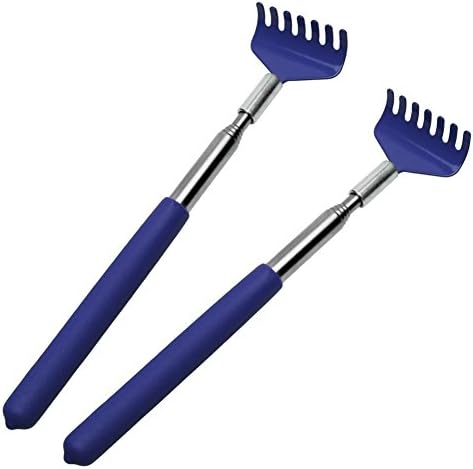 2x Large Extendable Stainless Steel Telescoping Back Scratcher with Non Slip Grip - Extends 27" (Blue / 2 Pack)
